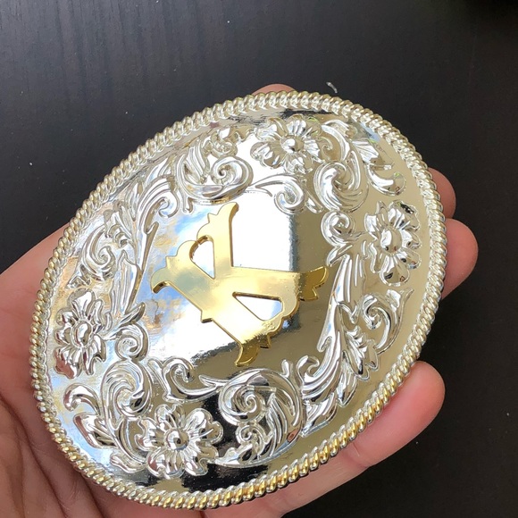 Letter K belt buckle silver gold cowboy men women - Picture 5 of 5